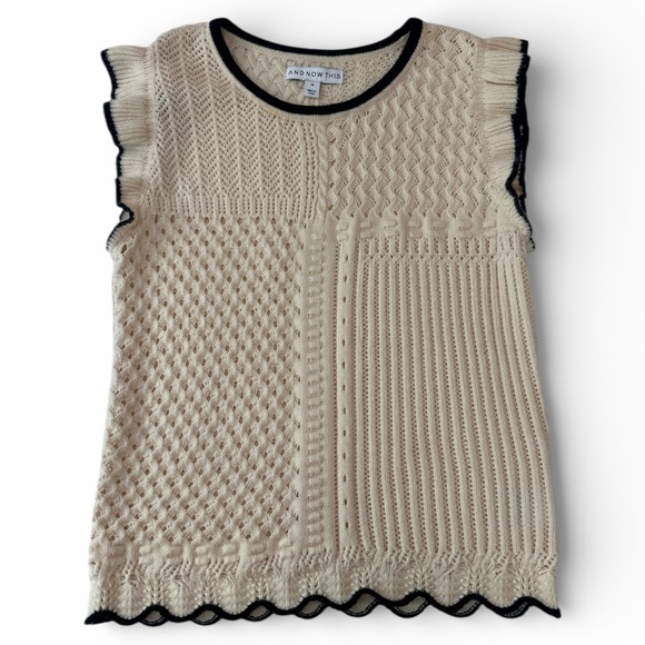 And Now This Cream Cable Knit Flutter Sleeve Top Size M Viscose Blend - Picture 2 of 7